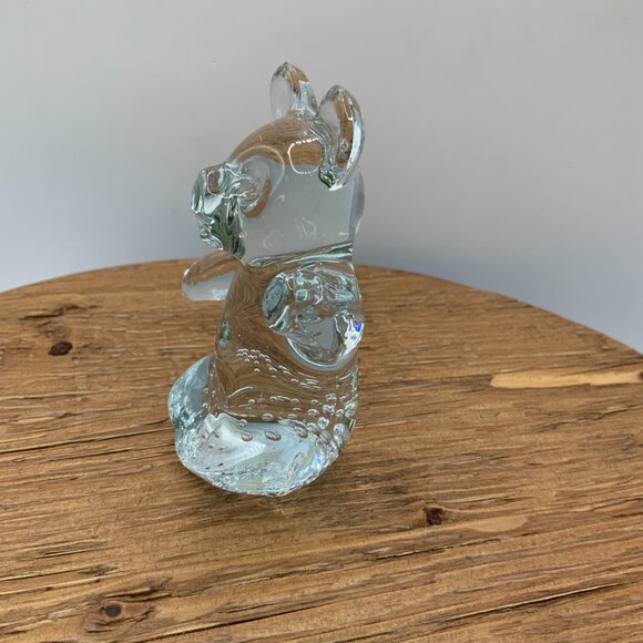 Clear Vintage Glass Sitting Teddy Bear Controlled Bubbles Paperweight Figurine - Picture 4 of 8